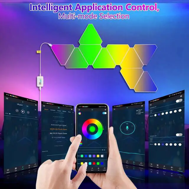 Alt view image 4 of 7 - Triangular Led Lights, 10 Rgb Wall Panels, Modular intelligent Light Panel with App, Remote and Music Synchronization, Honeycomb Light Wall in Game Room, Bedroom Decoration