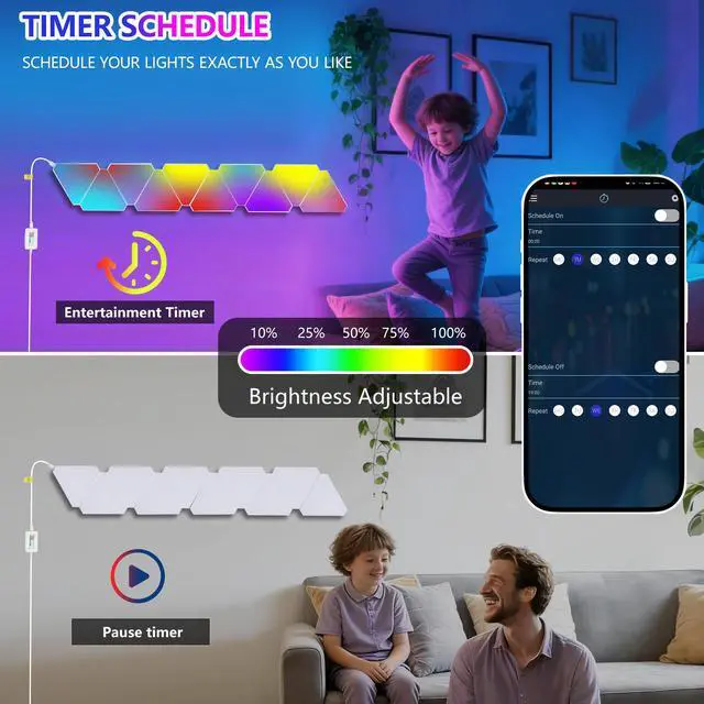 Alt view image 7 of 7 - Triangular Led Lights, 10 Rgb Wall Panels, Modular intelligent Light Panel with App, Remote and Music Synchronization, Honeycomb Light Wall in Game Room, Bedroom Decoration