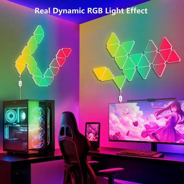 Alt view image 2 of 7 - 20-Pack Triangular Light Panels Smart Rgb Led Wall Lights with App & Remote Music Sync Gaming Lights for Gamers, Game Room Decor, Gaming Equipment, Living Room, Bedroom, Kids & Adults