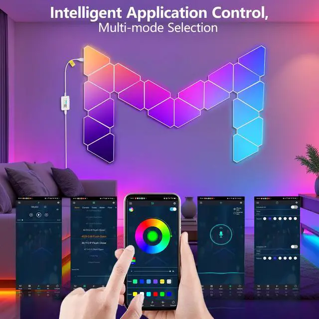 Alt view image 4 of 7 - 20-Pack Triangular Light Panels Smart Rgb Led Wall Lights with App & Remote Music Sync Gaming Lights for Gamers, Game Room Decor, Gaming Equipment, Living Room, Bedroom, Kids & Adults