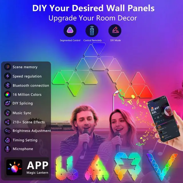 Alt view image 3 of 7 - 20-Pack Triangular Light Panels Smart Rgb Led Wall Lights with App & Remote Music Sync Gaming Lights for Gamers, Game Room Decor, Gaming Equipment, Living Room, Bedroom, Kids & Adults