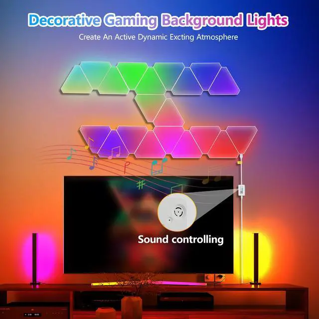 Alt view image 6 of 7 - 20-Pack Triangular Light Panels Smart Rgb Led Wall Lights with App & Remote Music Sync Gaming Lights for Gamers, Game Room Decor, Gaming Equipment, Living Room, Bedroom, Kids & Adults