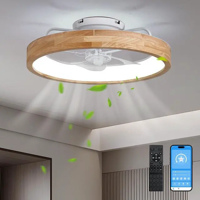 Main image of 20 inchs Low Profile Ceiling Fans with Lights and Remote Flush Mount Wooden Ceiling Fan and Light,3000-6000K Dimmable Led Fan Lighting Timing 6 Speeds Reversible Small Fans Light for Bedroom