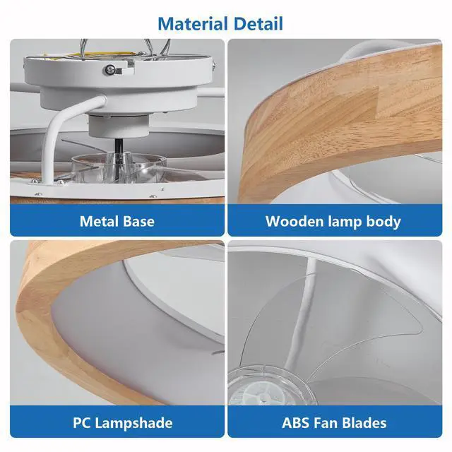 Alt view image 7 of 7 - 20 inchs Low Profile Ceiling Fans with Lights and Remote Flush Mount Wooden Ceiling Fan and Light,3000-6000K Dimmable Led Fan Lighting Timing 6 Speeds Reversible Small Fans Light for Bedroom