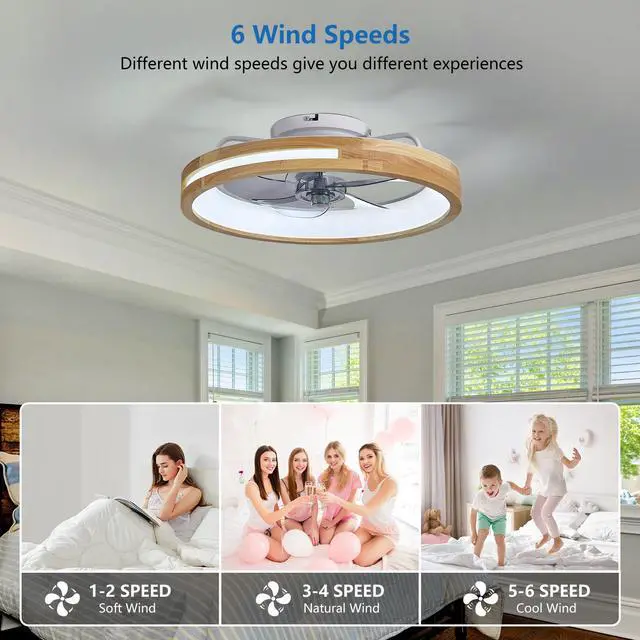Alt view image 6 of 7 - 20 inchs Ceiling Fans with Lights and Remote Low Profile Flush Mount Ceiling Fan with Light,3000-6000K Led Fan Lighting 6 Speed Reversible Quiet Wooden Small Fans and Light for Bedroom Kitchen