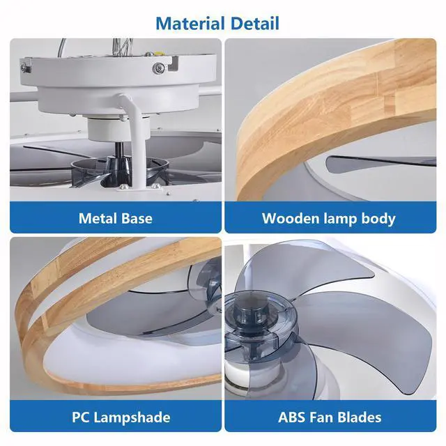 Alt view image 7 of 7 - 20 inchs Ceiling Fans with Lights and Remote Low Profile Flush Mount Ceiling Fan with Light,3000-6000K Led Fan Lighting 6 Speed Reversible Quiet Wooden Small Fans and Light for Bedroom Kitchen