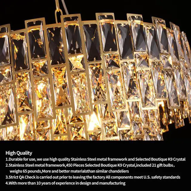 Alt view image 2 of 5 - Gold Luxury Crystal Chandelier for Dining Room, 32-inch Modern Ceiling Light, French Empire Style with Premium K9 Crystals, Elegant Gold Finish, Perfect for Living Room Or Bedroom, 21-Light Fixture