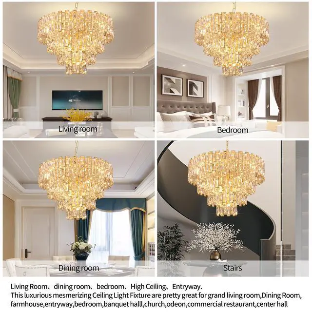 Alt view image 3 of 5 - Gold Luxury Crystal Chandelier for Dining Room, 32-inch Modern Ceiling Light, French Empire Style with Premium K9 Crystals, Elegant Gold Finish, Perfect for Living Room Or Bedroom, 21-Light Fixture