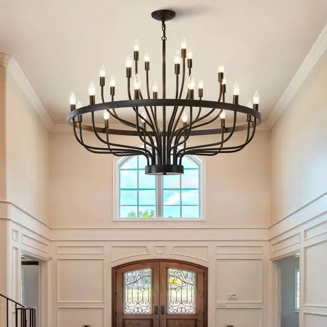 Alt view image 2 of 7 - industrial Black Chandelier Rustic Vintage 24-Lights Candle Style Chandeliers Light Fixture Large Retro Black Chandelier for Dining Room, Kitchen Island, Living Room, E12