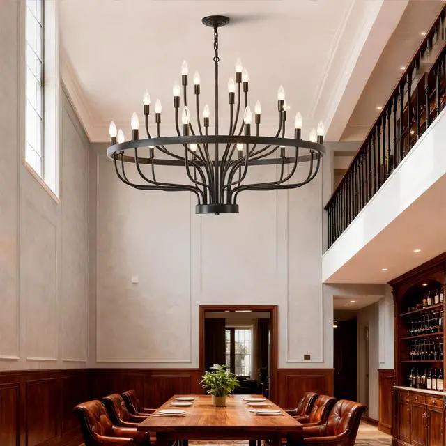 Alt view image 3 of 7 - industrial Black Chandelier Rustic Vintage 24-Lights Candle Style Chandeliers Light Fixture Large Retro Black Chandelier for Dining Room, Kitchen Island, Living Room, E12