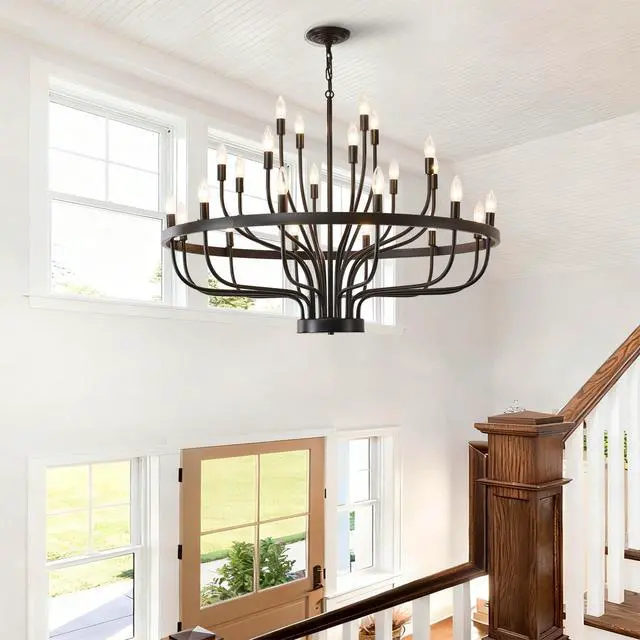 Alt view image 5 of 7 - industrial Black Chandelier Rustic Vintage 24-Lights Candle Style Chandeliers Light Fixture Large Retro Black Chandelier for Dining Room, Kitchen Island, Living Room, E12
