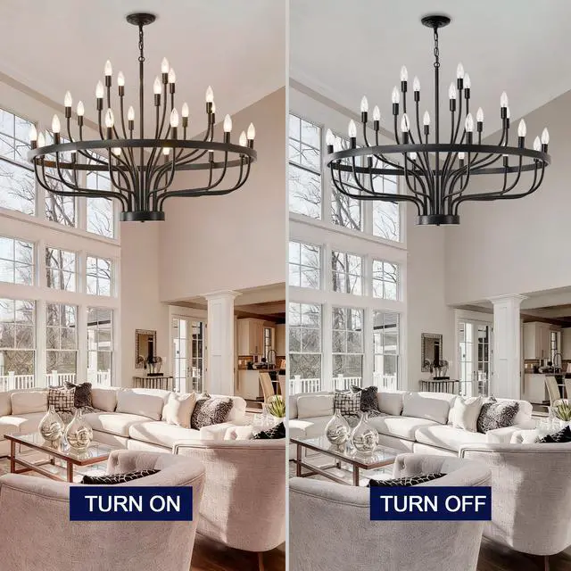 Alt view image 6 of 7 - industrial Black Chandelier Rustic Vintage 24-Lights Candle Style Chandeliers Light Fixture Large Retro Black Chandelier for Dining Room, Kitchen Island, Living Room, E12