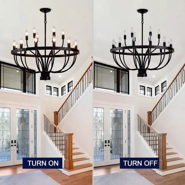 Alt view image 6 of 7 - industrial Black Chandelier Rustic Vintage 18-Lights Candle Style Chandeliers Light Fixture Large Retro Black Chandelier for Dining Room, Kitchen Island, Living Room, E12
