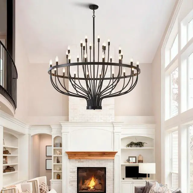 Main image of industrial Black Chandelier Rustic Vintage 33-Lights Candle Style Chandeliers Light Fixture Large Retro Black Chandelier for Dining Room, Kitchen Island, Living Room, E12