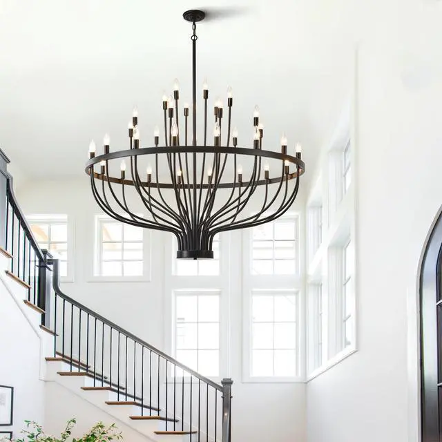 Alt view image 4 of 7 - industrial Black Chandelier Rustic Vintage 33-Lights Candle Style Chandeliers Light Fixture Large Retro Black Chandelier for Dining Room, Kitchen Island, Living Room, E12