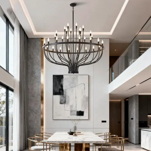 Alt view image 3 of 7 - industrial Black Chandelier Rustic Vintage 33-Lights Candle Style Chandeliers Light Fixture Large Retro Black Chandelier for Dining Room, Kitchen Island, Living Room, E12