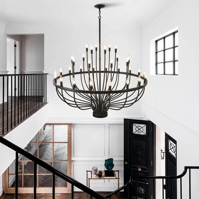 Alt view image 5 of 7 - industrial Black Chandelier Rustic Vintage 33-Lights Candle Style Chandeliers Light Fixture Large Retro Black Chandelier for Dining Room, Kitchen Island, Living Room, E12