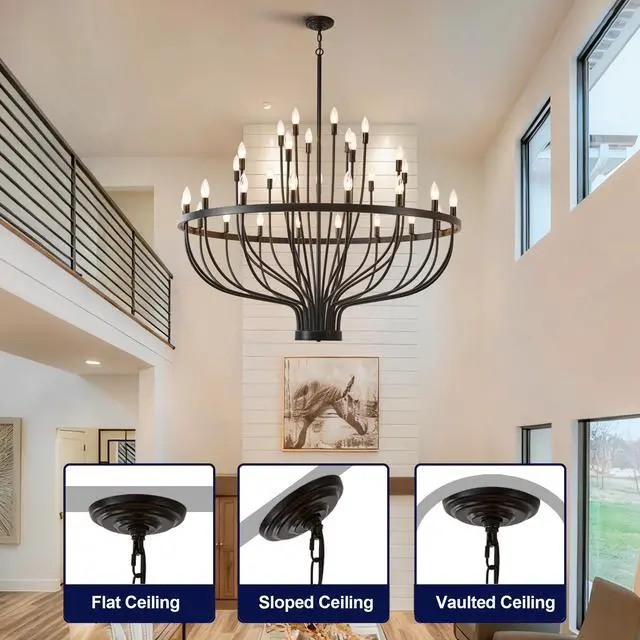 Alt view image 7 of 7 - industrial Black Chandelier Rustic Vintage 33-Lights Candle Style Chandeliers Light Fixture Large Retro Black Chandelier for Dining Room, Kitchen Island, Living Room, E12