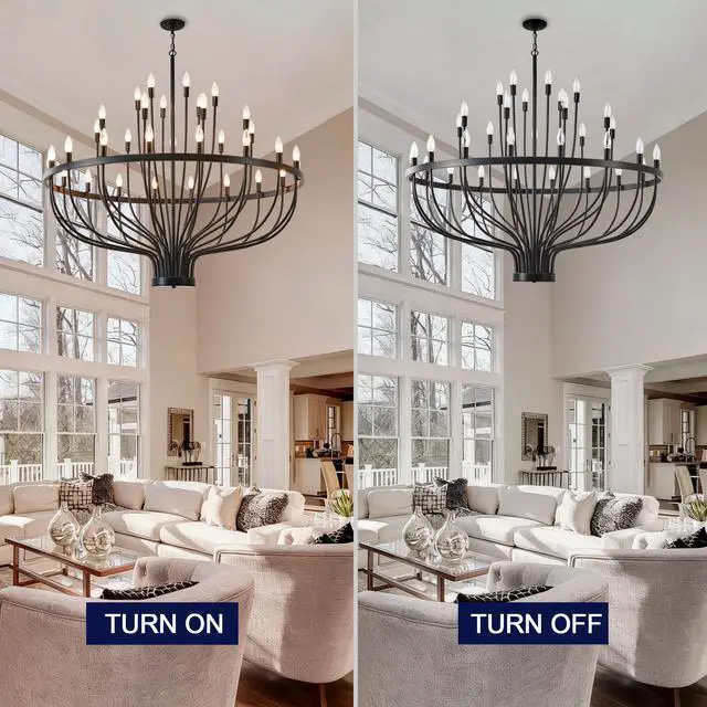 Alt view image 6 of 7 - industrial Black Chandelier Rustic Vintage 33-Lights Candle Style Chandeliers Light Fixture Large Retro Black Chandelier for Dining Room, Kitchen Island, Living Room, E12