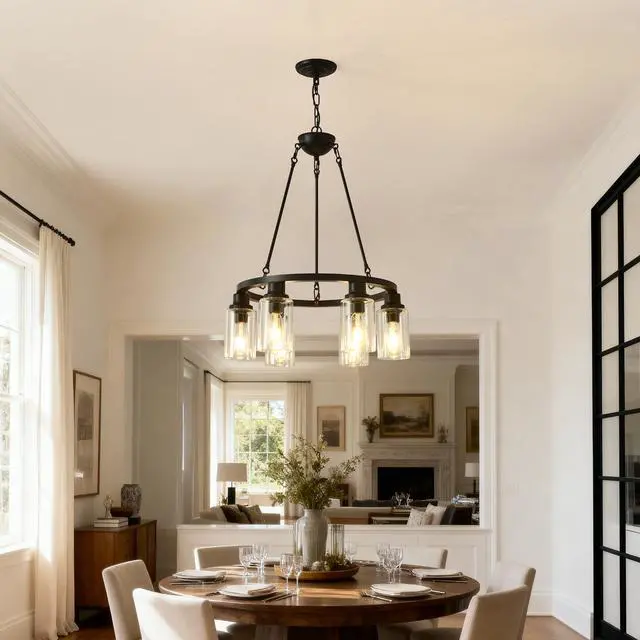 Alt view image 3 of 7 - 6-Light Black Wagon Wheel Chandelier with Light(No Bulbs) for Bedroom Bathroom--E26