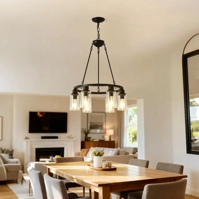 Alt view image 4 of 7 - 6-Light Black Wagon Wheel Chandelier with Light(No Bulbs) for Bedroom Bathroom--E26