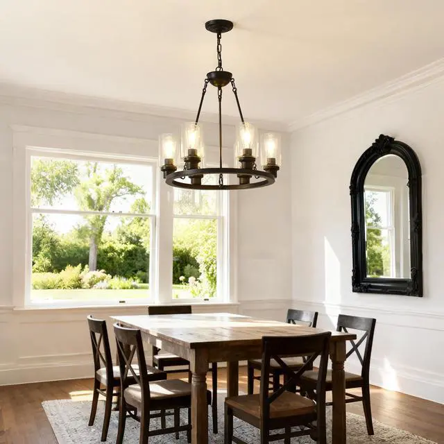 Alt view image 2 of 7 - 6-Light Black Wagon Wheel Chandelier with Light(No Bulbs) for Bedroom Bathroom--E26