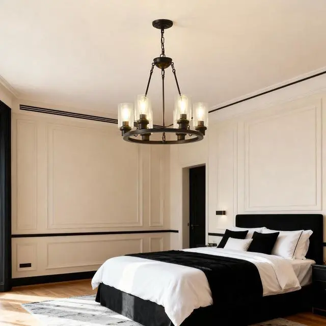 Alt view image 5 of 7 - 6-Light Black Wagon Wheel Chandelier with Light(No Bulbs) for Bedroom Bathroom--E26