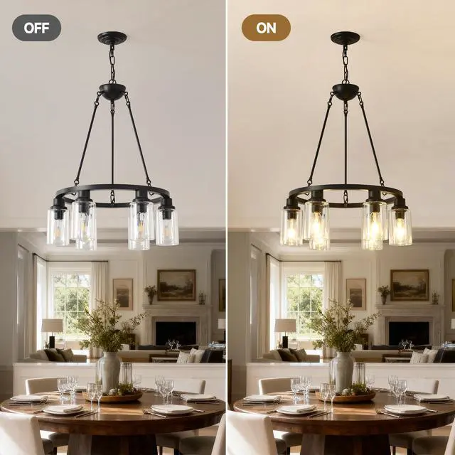 Alt view image 6 of 7 - 6-Light Black Wagon Wheel Chandelier with Light(No Bulbs) for Bedroom Bathroom--E26