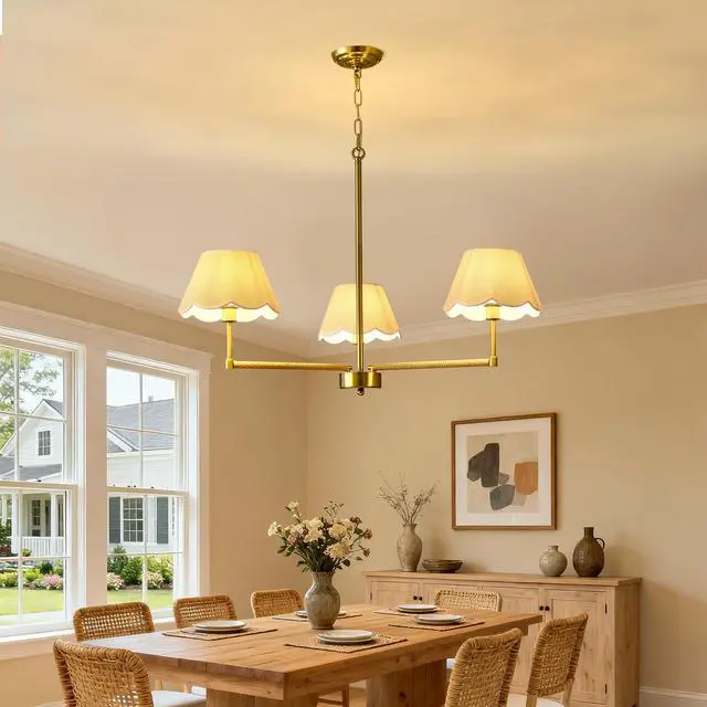 Alt view image 4 of 7 - 3-Light Contemporary Rope + Fabric Shade Chandelier,Gold Chandelier,Chandelier Romantic Golden,Adjustable Pendant Lights Living Room Dining Room Decoration Lamp Custom Hotel Project Lighting - Gold-