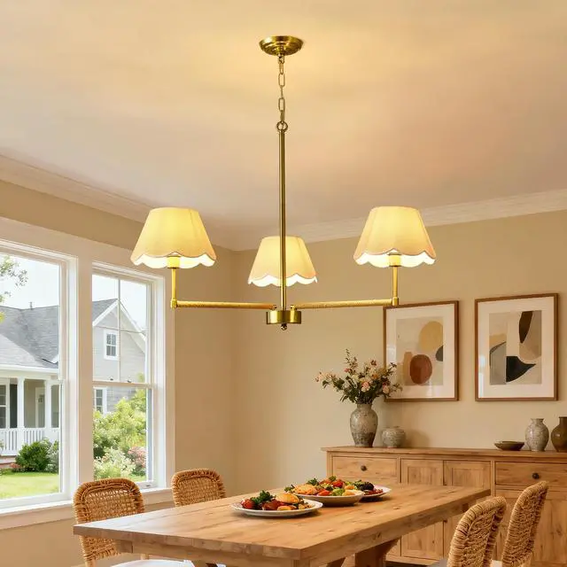 Alt view image 6 of 7 - 3-Light Contemporary Rope + Fabric Shade Chandelier,Gold Chandelier,Chandelier Romantic Golden,Adjustable Pendant Lights Living Room Dining Room Decoration Lamp Custom Hotel Project Lighting - Gold-