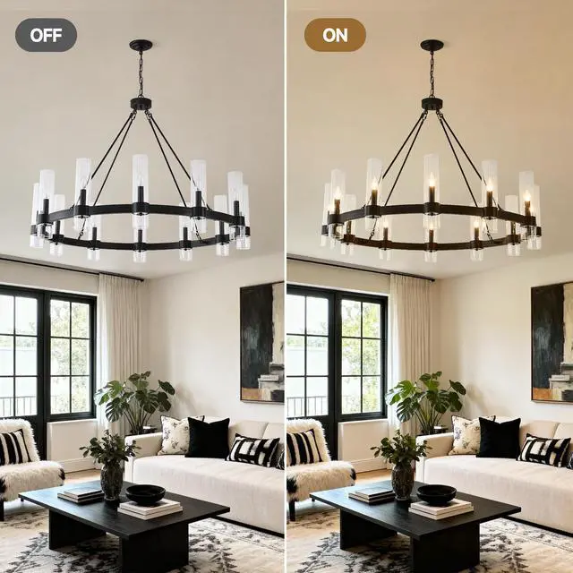 Alt view image 5 of 7 - 43.3''Matte Black Wagon Wheel Chandelier with 12 Lights (No Bulbs)