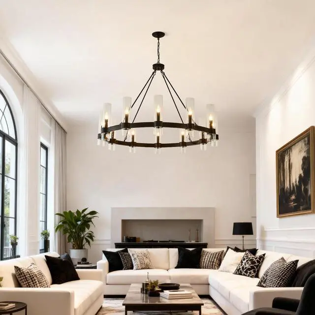 Alt view image 2 of 7 - 43.3''Matte Black Wagon Wheel Chandelier with 12 Lights (No Bulbs)