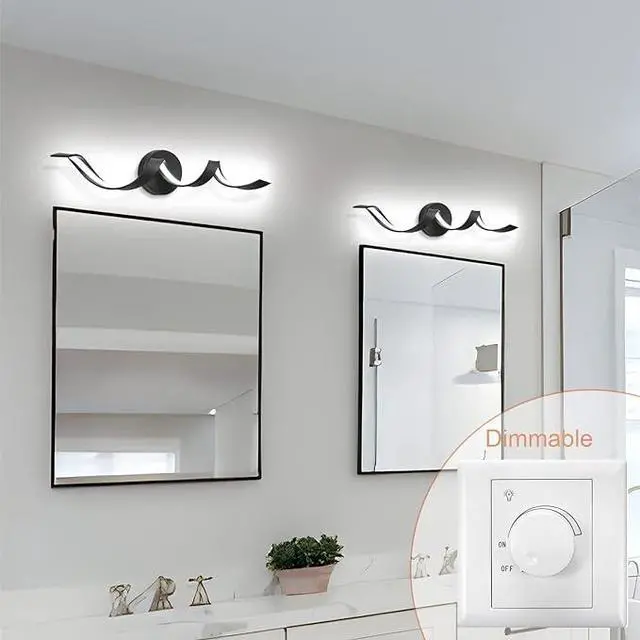Alt view image 4 of 7 - Modern Led Bathroom Vanity Lights, 24inch Dimmable Black Bathroom Lighting Fixture Over Mirror 15W Spiral Design Led Wall Light Fixtures--Black