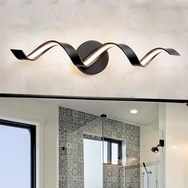 Alt view image 2 of 7 - Modern Led Bathroom Vanity Lights, 24inch Dimmable Black Bathroom Lighting Fixture Over Mirror 15W Spiral Design Led Wall Light Fixtures--Black