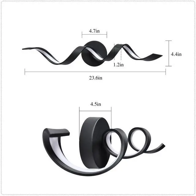 Alt view image 5 of 7 - Modern Led Bathroom Vanity Lights, 24inch Dimmable Black Bathroom Lighting Fixture Over Mirror 15W Spiral Design Led Wall Light Fixtures--Black
