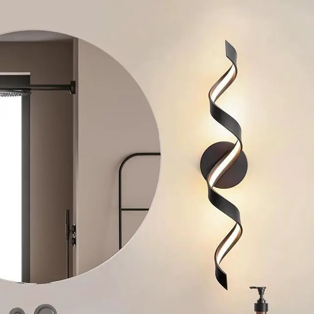 Alt view image 3 of 7 - Modern Led Bathroom Vanity Lights, 24inch Dimmable Black Bathroom Lighting Fixture Over Mirror 15W Spiral Design Led Wall Light Fixtures--Black