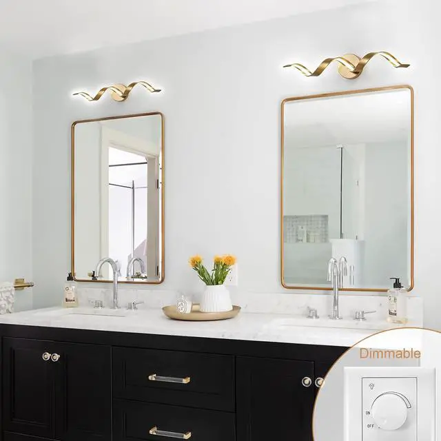 Alt view image 3 of 7 - Gold Bathroom Light Fixtures, 24 inch Spiral Design Modern Led Bathroom Vanity Lights Over Mirror, Wall Light Fixtures for Living Room --Gold