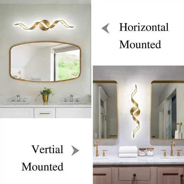 Alt view image 7 of 7 - Gold Bathroom Light Fixtures, 24 inch Spiral Design Modern Led Bathroom Vanity Lights Over Mirror, Wall Light Fixtures for Living Room --Gold