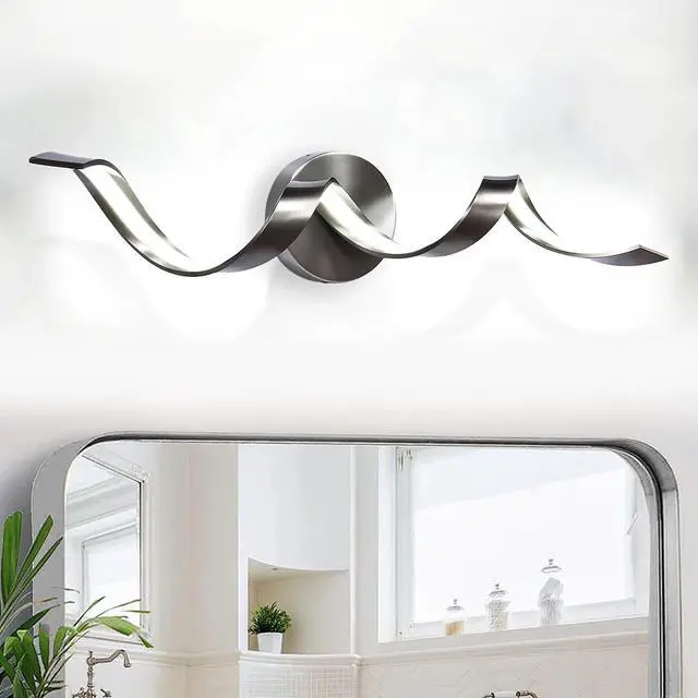 Main image of Modern Led Bathroom Vanity Lights, 24inch Dimmable Black Bathroom Lighting Fixture Over Mirror 15W Spiral Design Led Wall Light Fixtures--Sn
