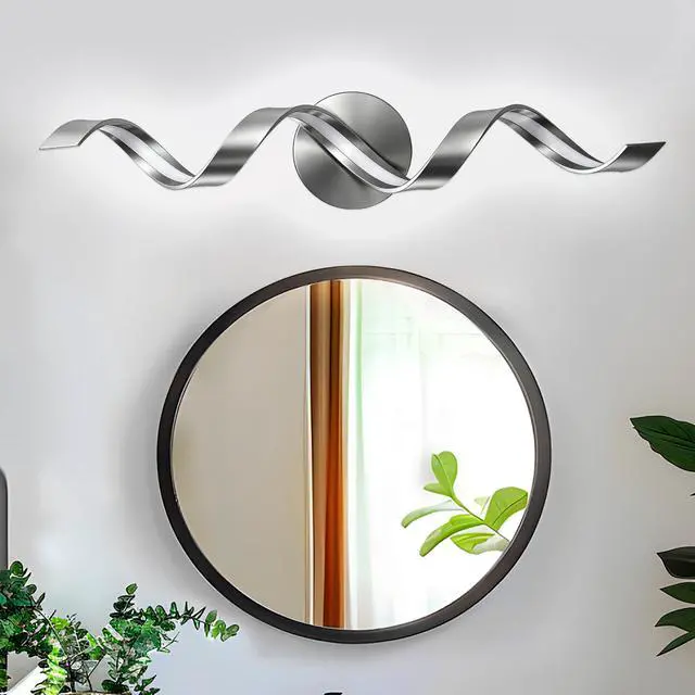Alt view image 2 of 7 - Modern Led Bathroom Vanity Lights, 24inch Dimmable Black Bathroom Lighting Fixture Over Mirror 15W Spiral Design Led Wall Light Fixtures--Sn