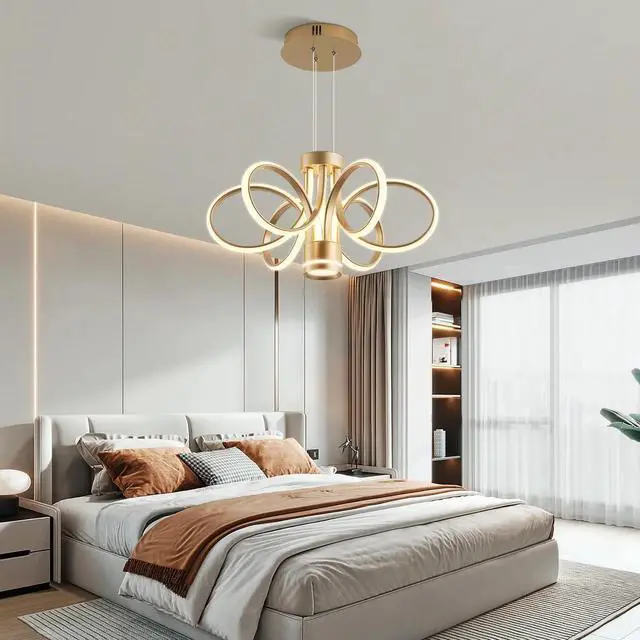 Alt view image 2 of 7 - Modern Led Chandelier Ceiling Lamp, Modern Farmhouse Ceiling Ceiling Hanging Light Fixture , for Dining Room, Kitchen Island----Gold
