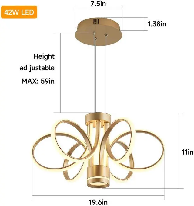 Alt view image 5 of 7 - Modern Led Chandelier Ceiling Lamp, Modern Farmhouse Ceiling Ceiling Hanging Light Fixture , for Dining Room, Kitchen Island----Gold