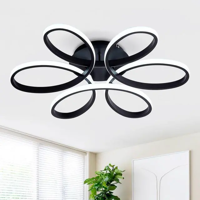 Main image of 23 inch Modern Led Ceiling Light, 6 Rings Flower Flush Mount Light Fixture with Remote Control Black Dimmable Ceiling Lamp for Living Room, Bedroom, Dining Room, Hallway, Kitchen