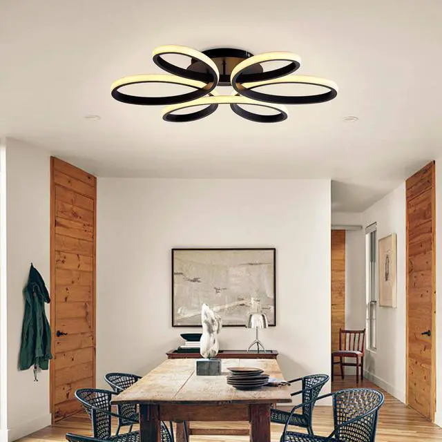 Alt view image 3 of 7 - 23 inch Modern Led Ceiling Light, 6 Rings Flower Flush Mount Light Fixture with Remote Control Black Dimmable Ceiling Lamp for Living Room, Bedroom, Dining Room, Hallway, Kitchen