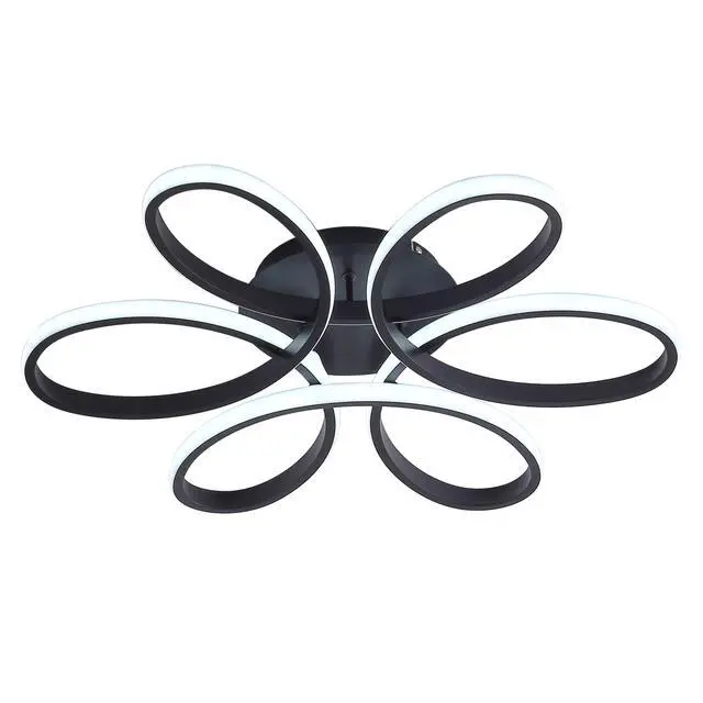 Alt view image 6 of 7 - 23 inch Modern Led Ceiling Light, 6 Rings Flower Flush Mount Light Fixture with Remote Control Black Dimmable Ceiling Lamp for Living Room, Bedroom, Dining Room, Hallway, Kitchen