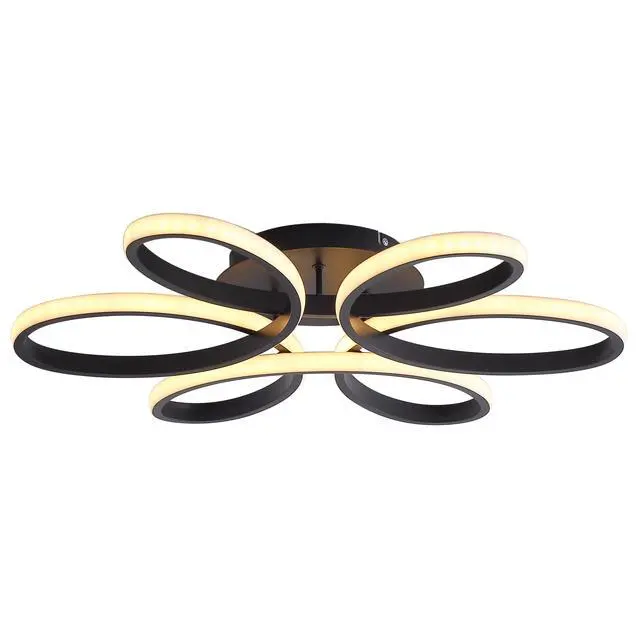 Alt view image 7 of 7 - 23 inch Modern Led Ceiling Light, 6 Rings Flower Flush Mount Light Fixture with Remote Control Black Dimmable Ceiling Lamp for Living Room, Bedroom, Dining Room, Hallway, Kitchen