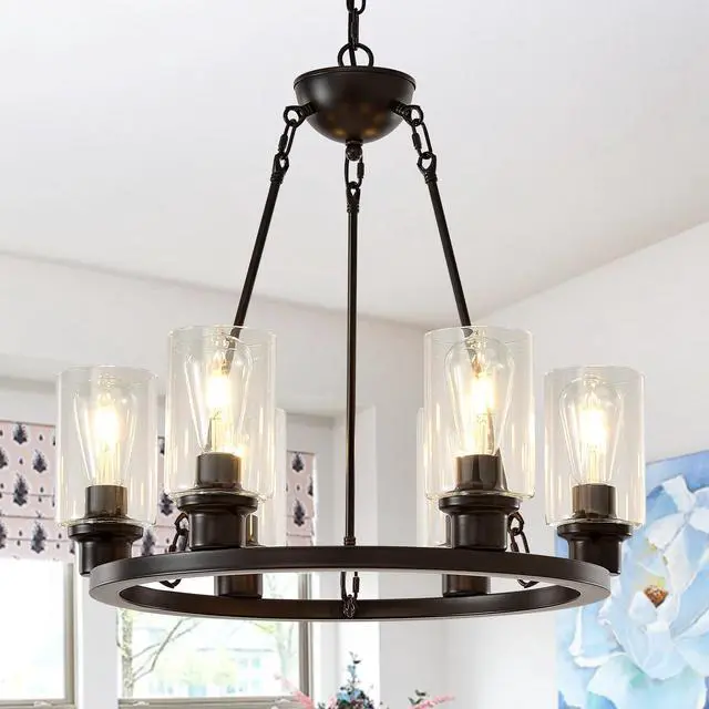 Main image of 23.62'' Modern 6-Light Black Wagon Wheel Chandelier with Light(No Bulbs) for Bedroom Bathroom,Living Room--E26--Coffee Brown