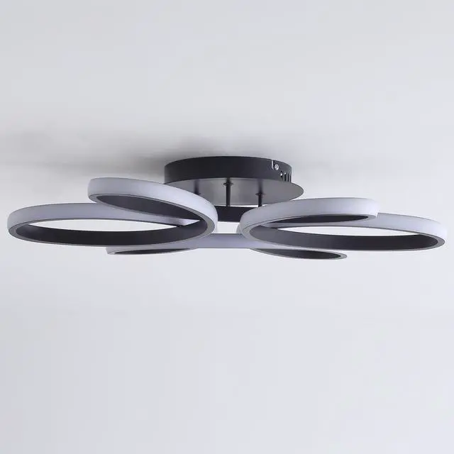 Alt view image 4 of 7 - 23 inch Modern Led Ceiling Light, 6 Rings Flower Flush Mount Light Fixture with Remote Control Black Dimmable Ceiling Lamp for Living Room, Bedroom, Dining Room, Hallway, Kitchen