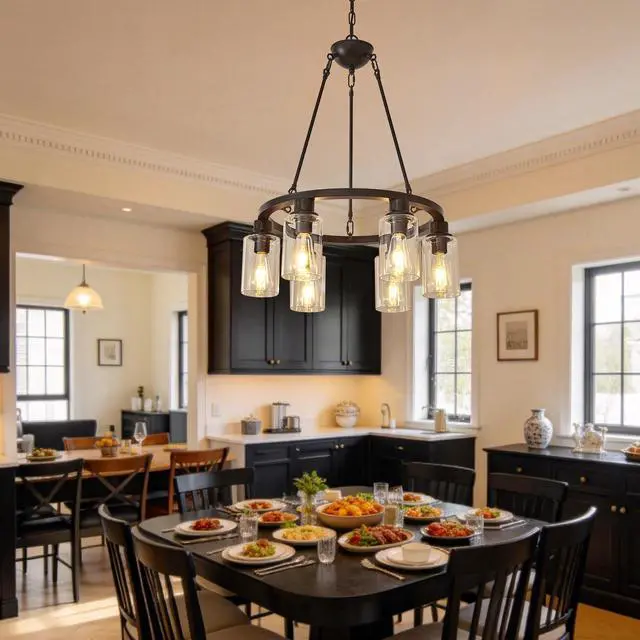 Alt view image 5 of 7 - 23.62'' Modern 6-Light Black Wagon Wheel Chandelier with Light(No Bulbs) for Bedroom Bathroom,Living Room--E26--Coffee Brown