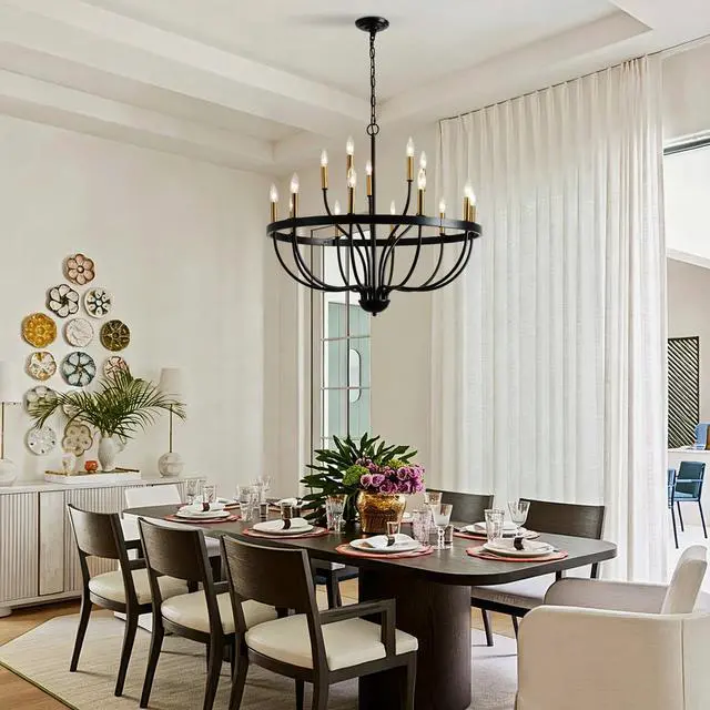 Main image of 15-Light Chandelier industrial Iron Candle Chandelier Modern Suspended Farmhouse Pendant Light Fixtures for Dining Room Bedroom Living Room Kitchen Island Foyer (No include Bulb) Gold + Black
